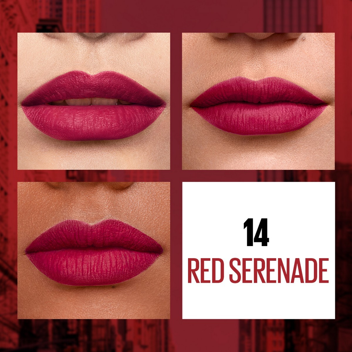 Maybelline New York Sensational Liquid Matte Lipstick, 14 Red Serenade, 7ml - Liquid Lipstick Shades Delivering Intense Matte Color Effect