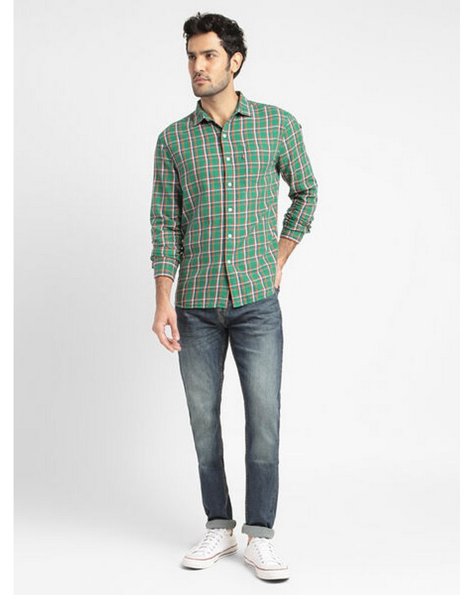 Levis Mens checked Chilly Green Slim Fit Casual Shirt
