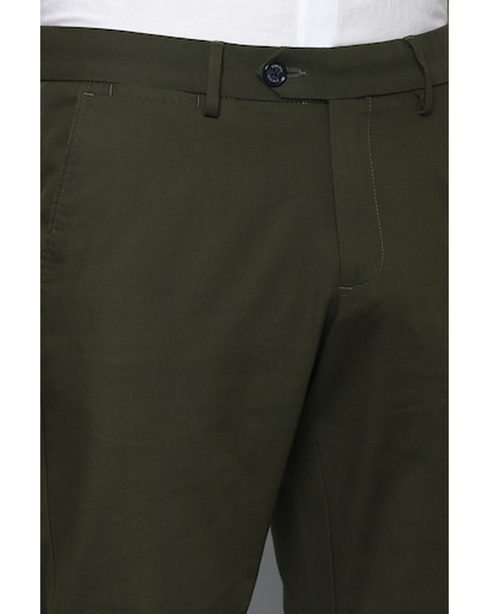 Allen Solly Mens Solid Green Slim Fit Casual Trousers