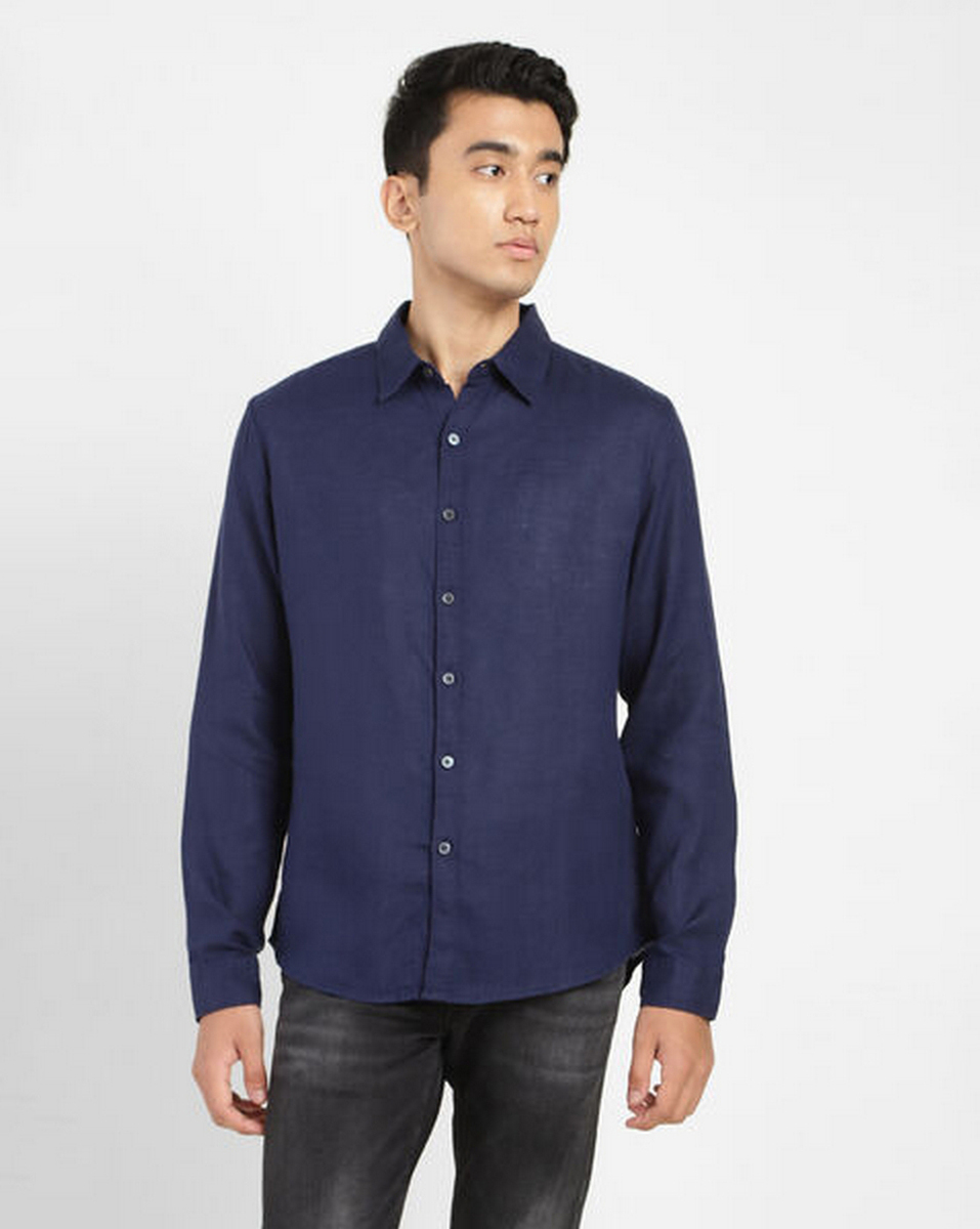 Levis Mens Solid Millenium Blue Slim Fit Casual Shirt