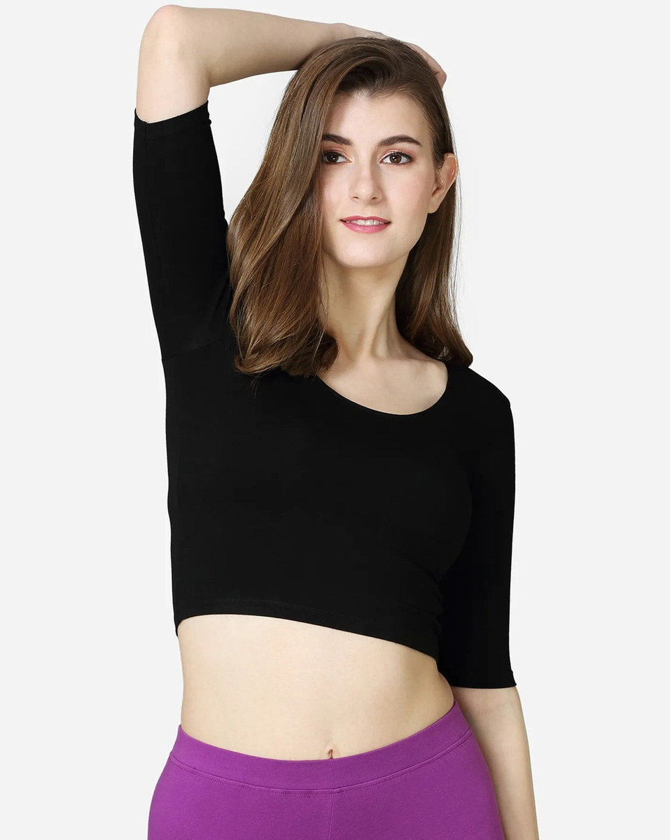 Buy V-Star Ladies Solid Black Comfy Blouse Medium Online - Lulu