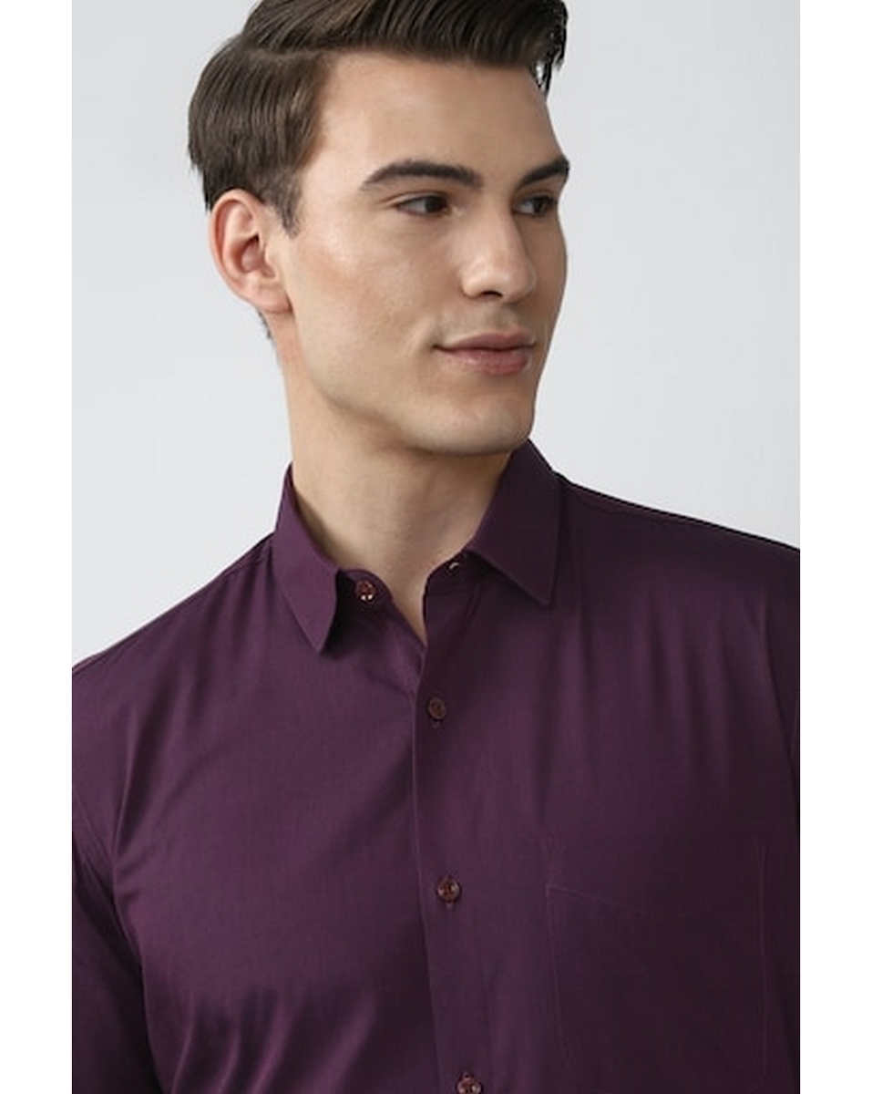 Peter England Mens Solid Purple Regular Fit Casual Shirt