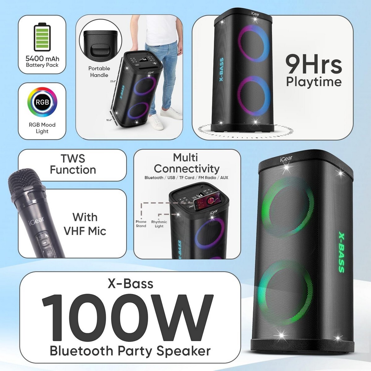 I Gear Portable Bluetooth Party Speaker IG-1141 X BASS