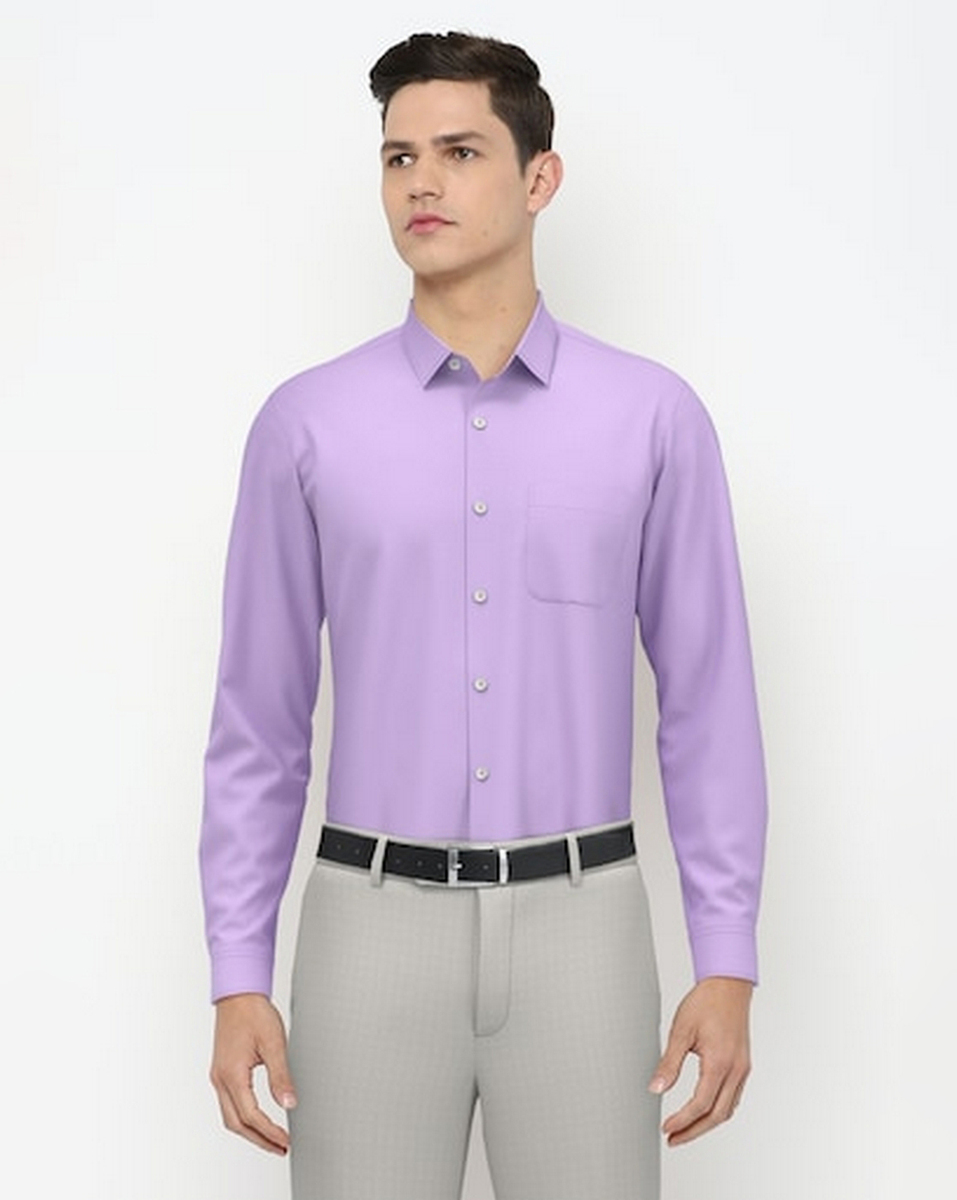 Peter England Mens Textured Purple Regular Fit Casual Shirt