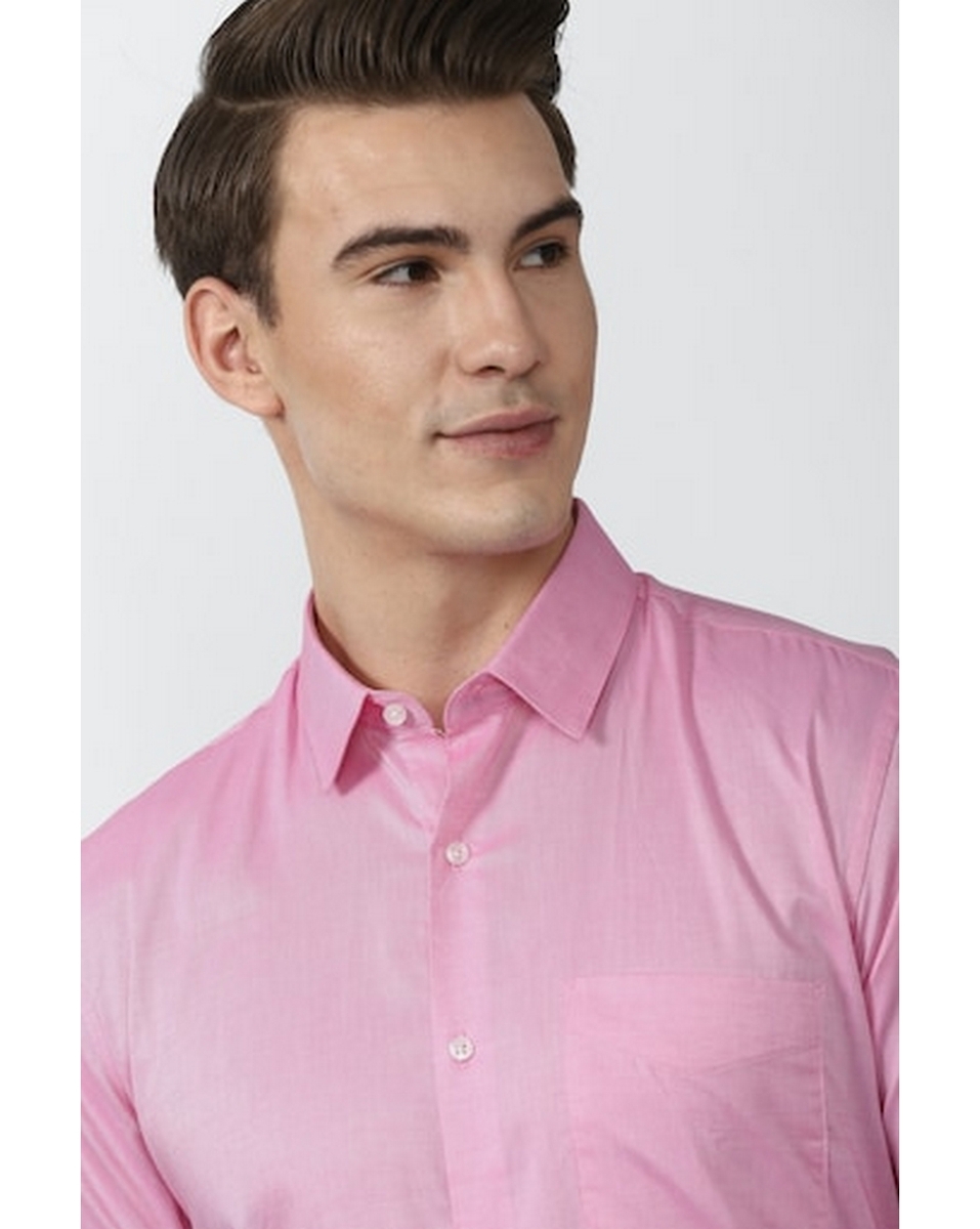 Peter England Mens Solid Pink Regular Fit Casual Shirt