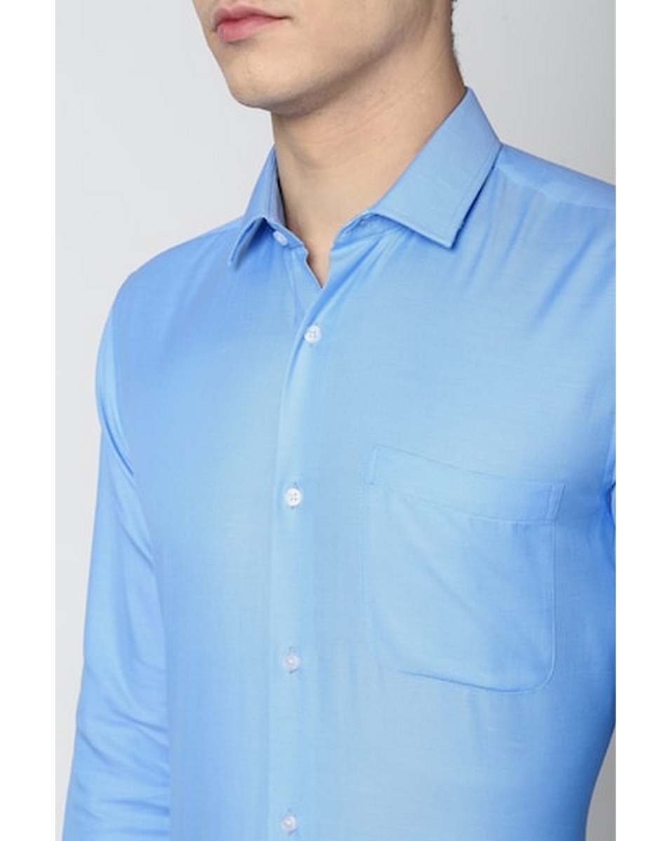 Peter England Mens Textured Blue Regular Fit Casual Shirt