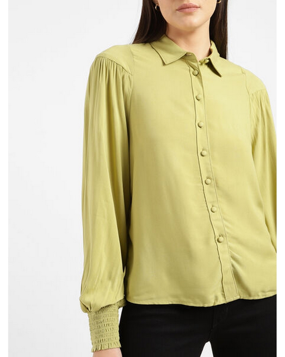 Levis Ladies Solid Moss Green Loose Fit Casual Shirt