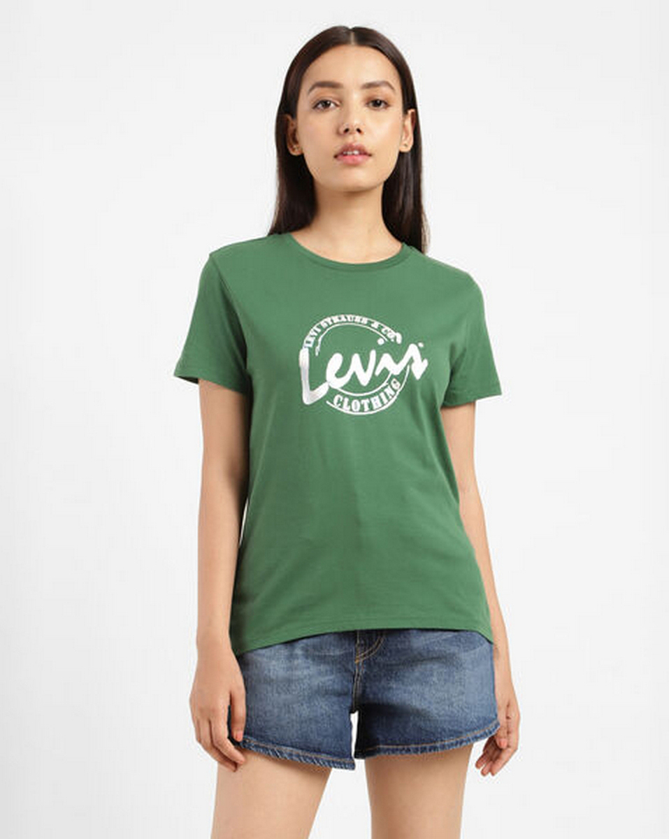 Levis Ladies printed Dark-Green Regular Fit T Shirt