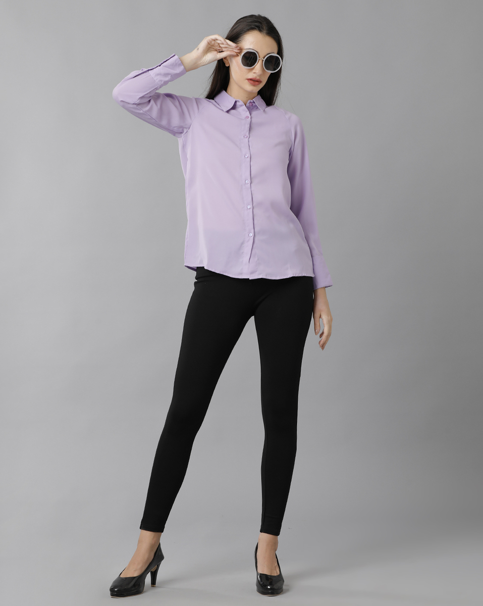 Eten Woman Ladies Lavender Solid Casual Shirt