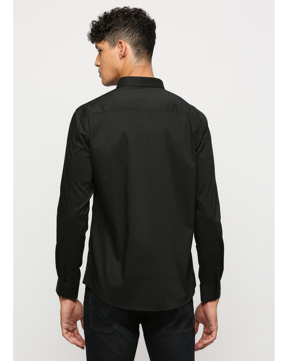 Pepe Mens Solid Black Slim Fit Casual Shirt