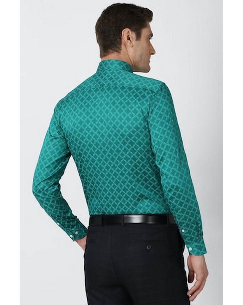 Peter England Mens Print Green Slim Fit Casual Shirt