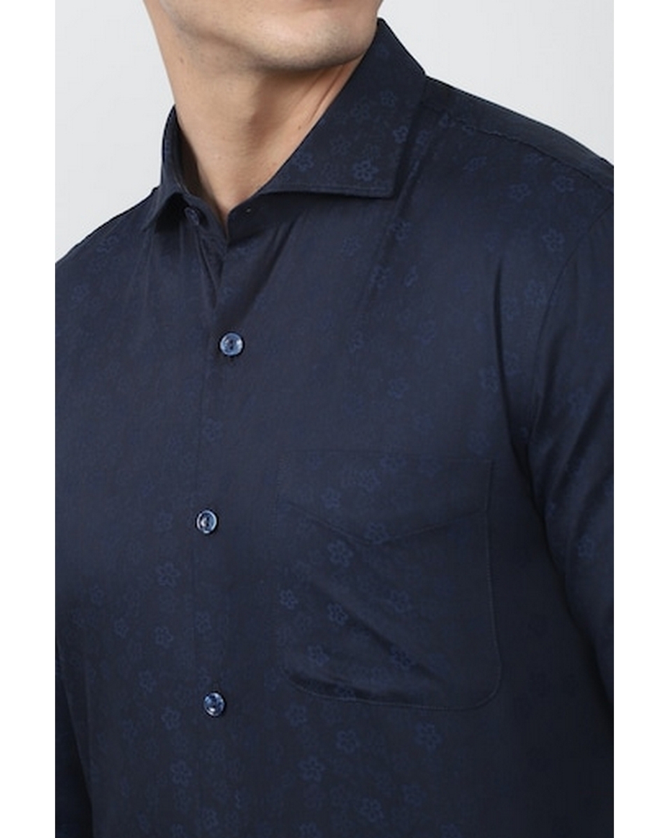 Peter England Mens Solid Navy Slim Fit Casual Shirt