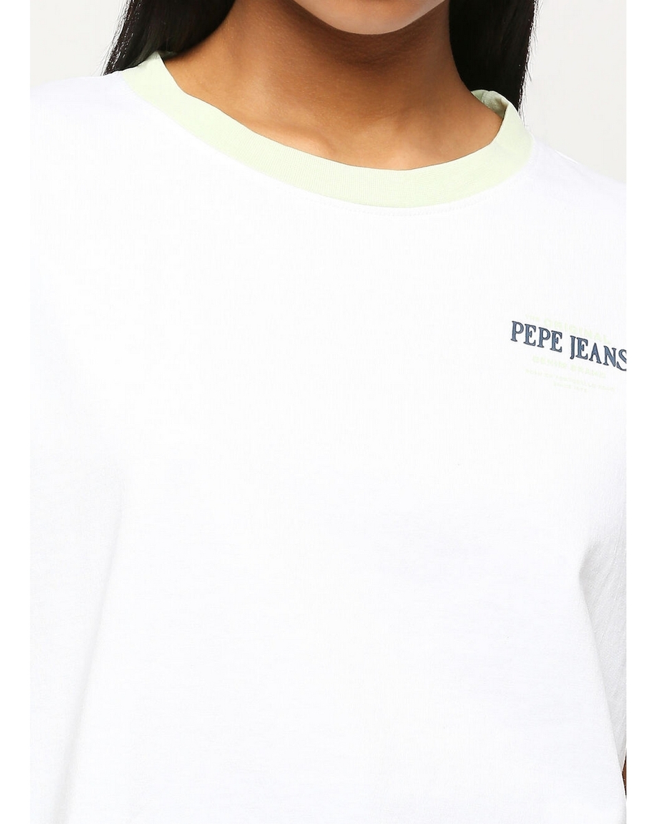 Pepe Ladies Solid Optic White Loose Fit T Shirt