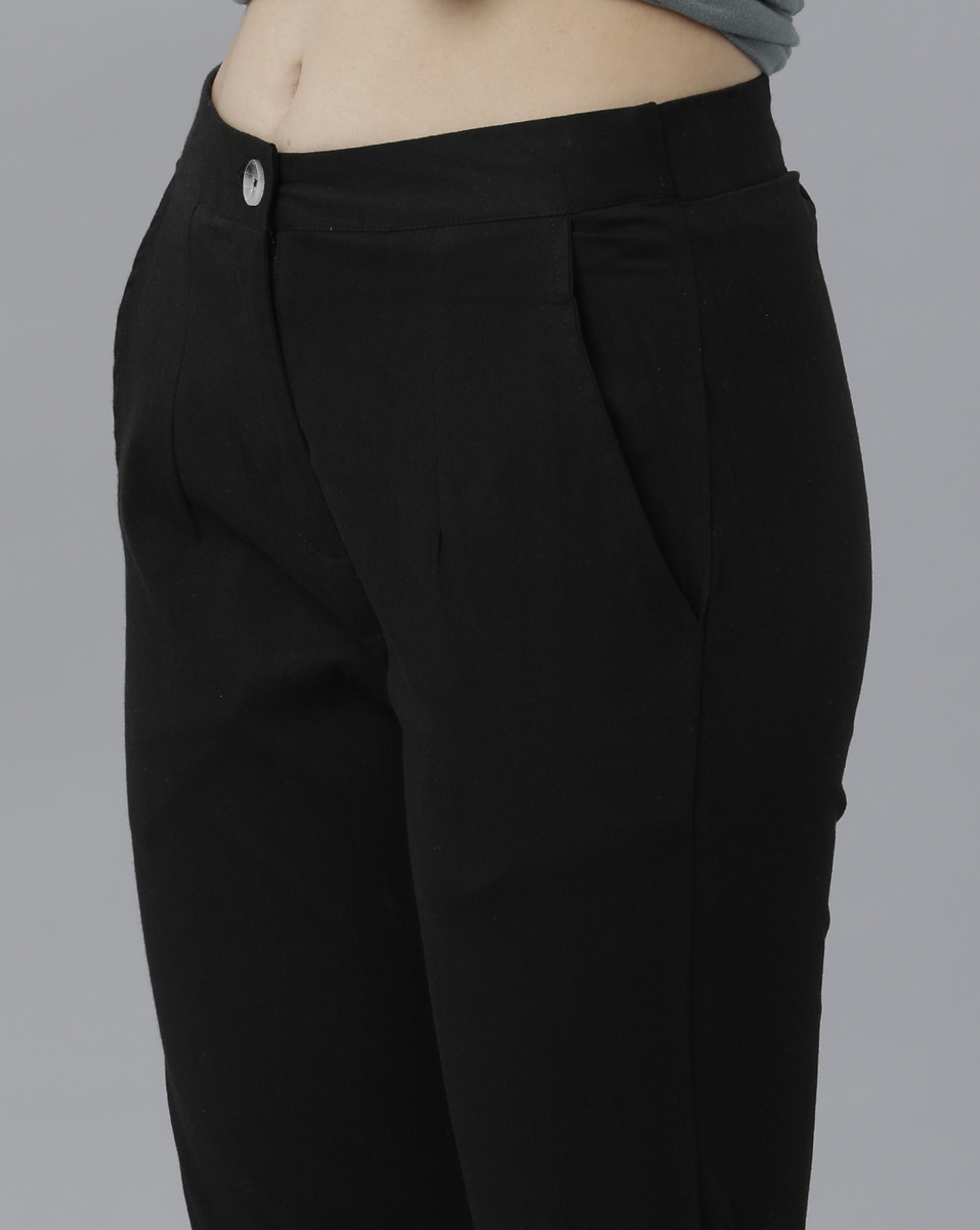 Essenli Ladies Slim Fit  Black Casual Trouser