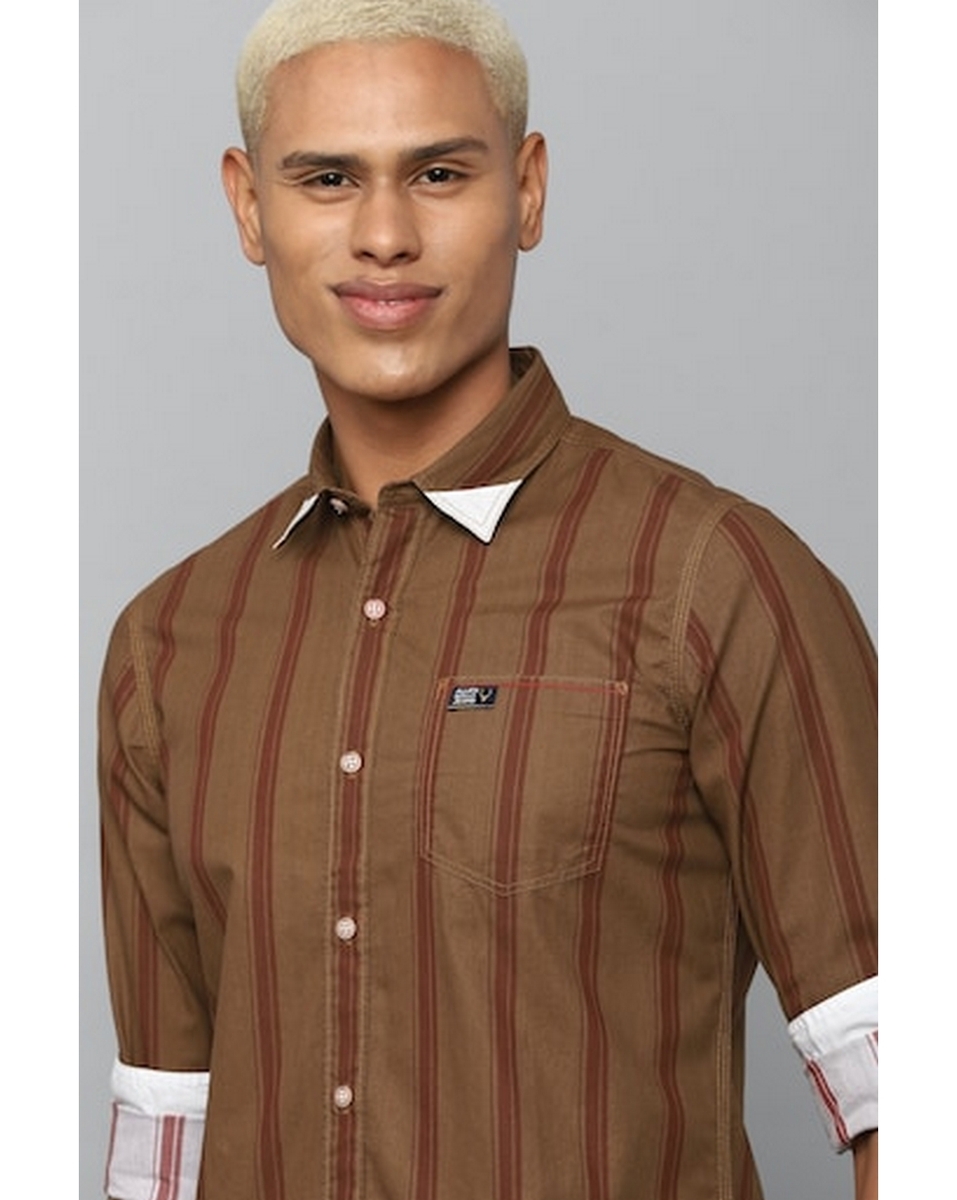 Allen Solly Mens Stripe Brown Custom Fit Formal Shirt