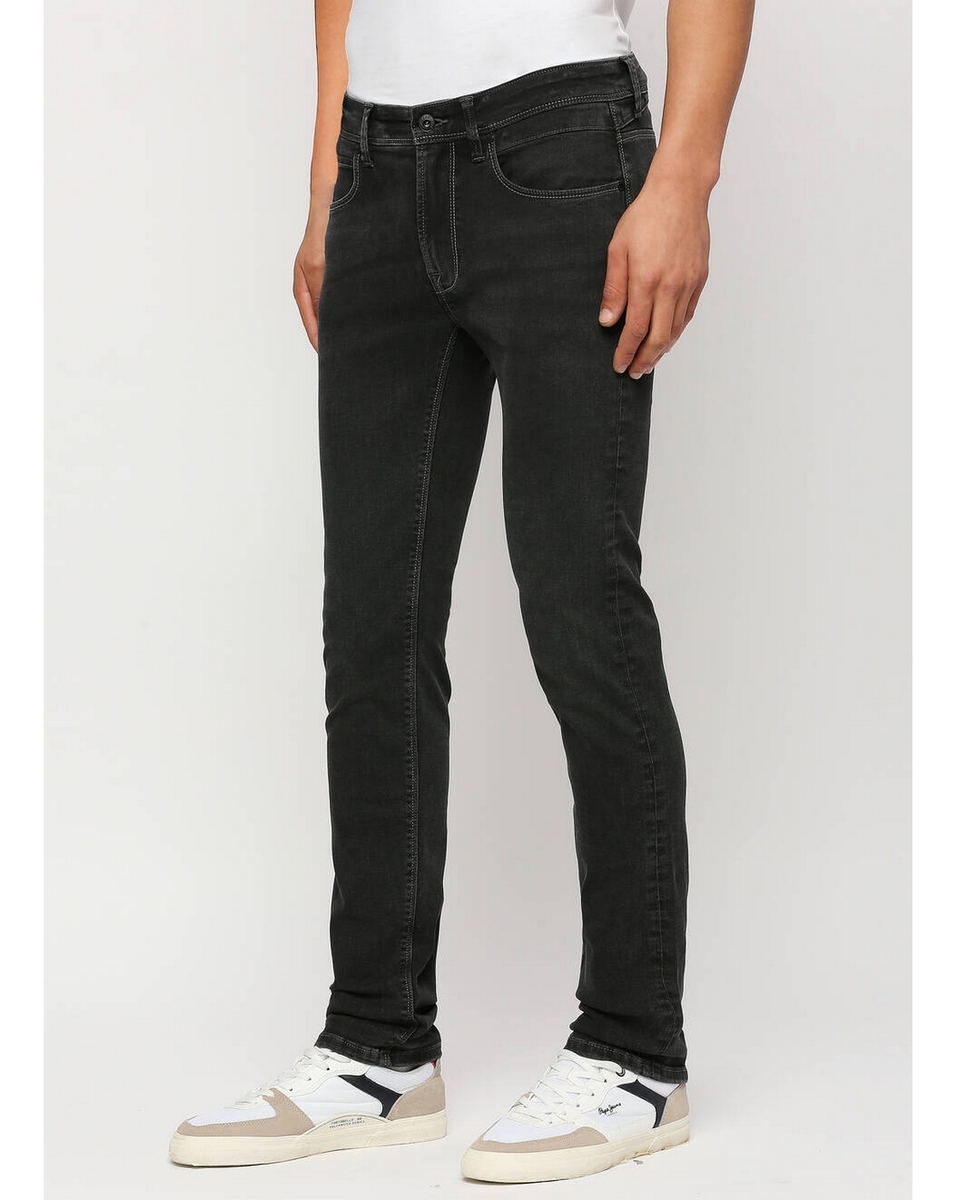 Pepe Mens Solid Black Slim Fit Jeans
