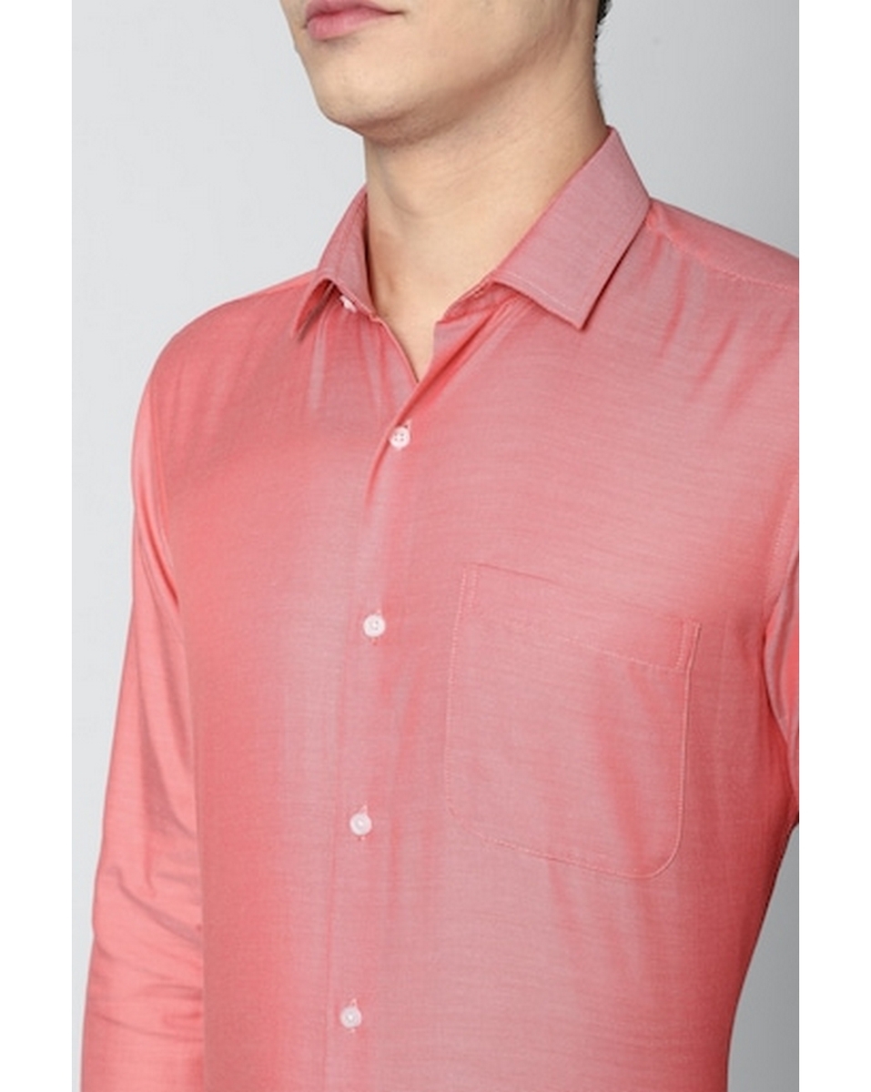 Peter England Mens Textured Pink Regular Fit Casual Shirt