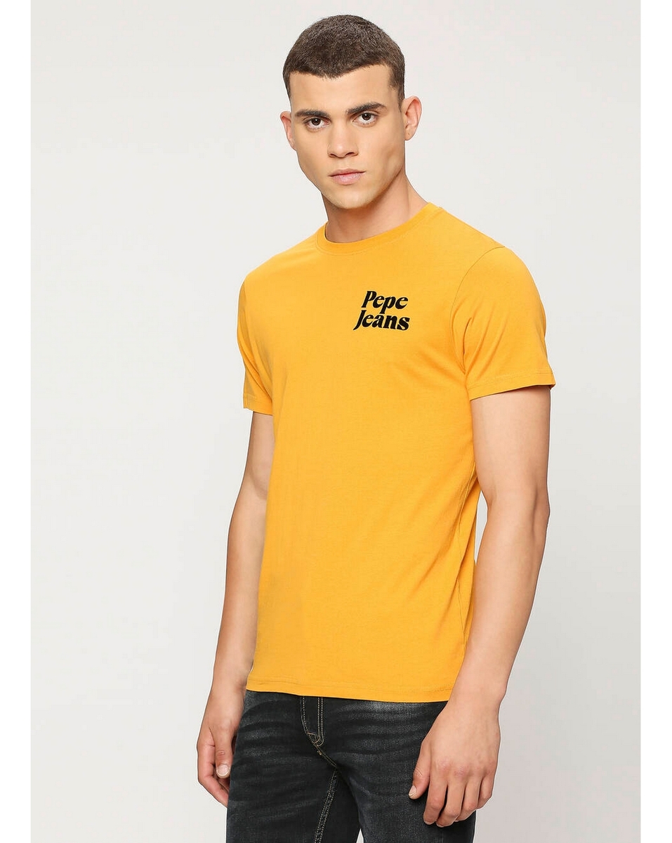 Pepe Mens Solid Rugby Yellow Slim Fit T Shirt