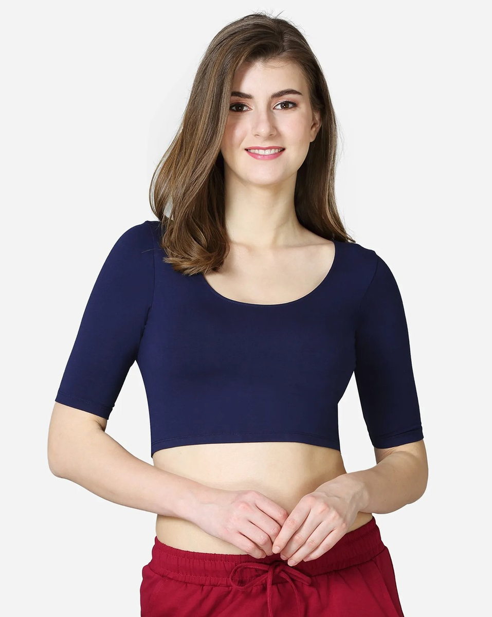 Buy V-Star Ladies Solid Navy Comfy Blouse Small Online - Lulu