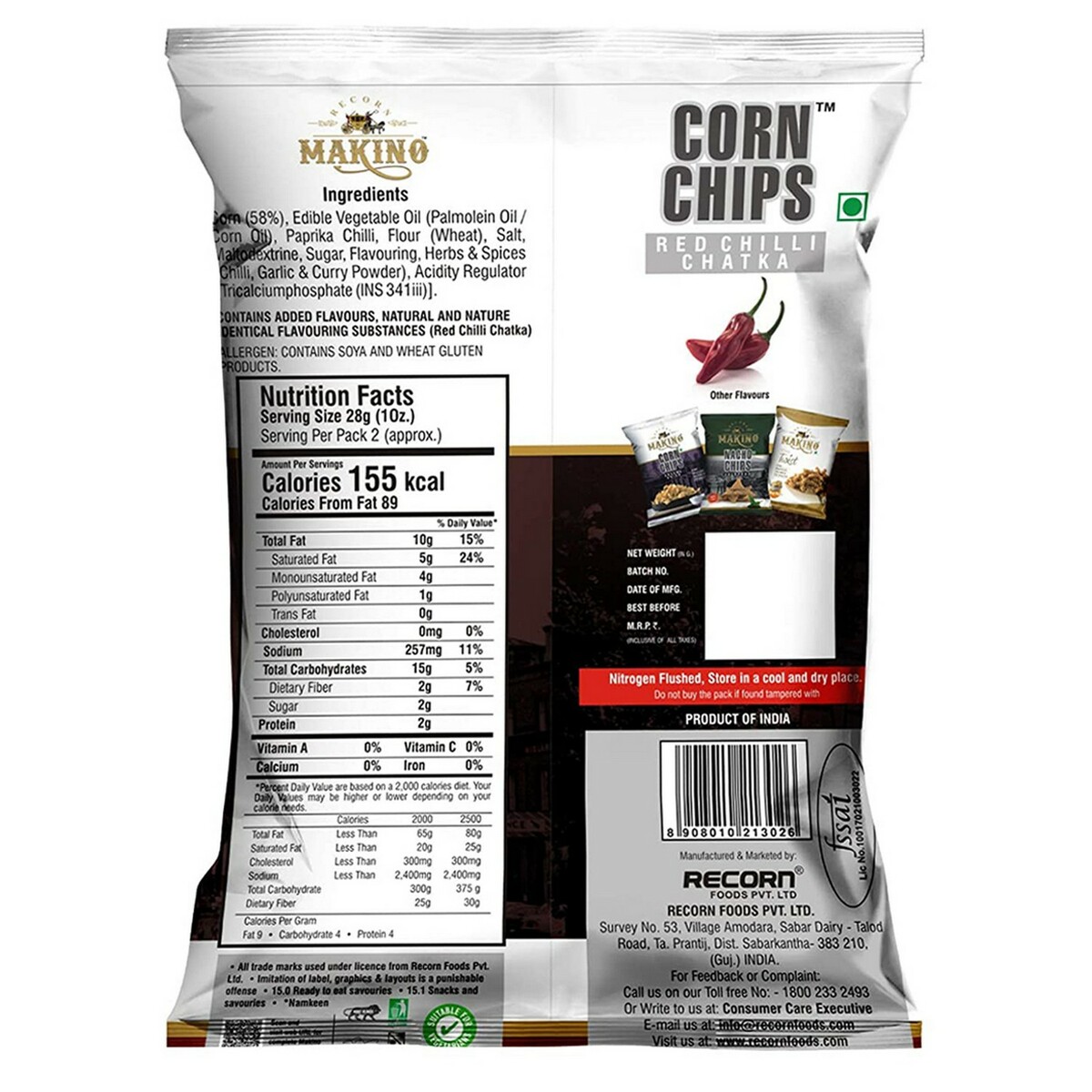 Makino Corn Chips Red Chilli Chatka 60g