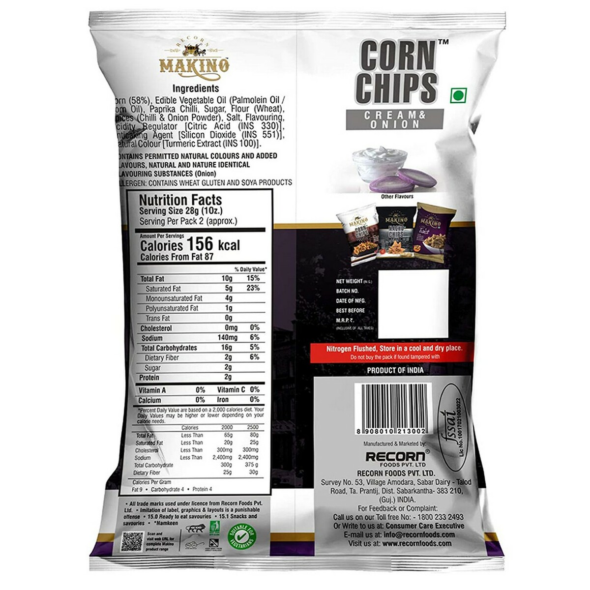 Makino Corn Chips  Cream  Onion 50G