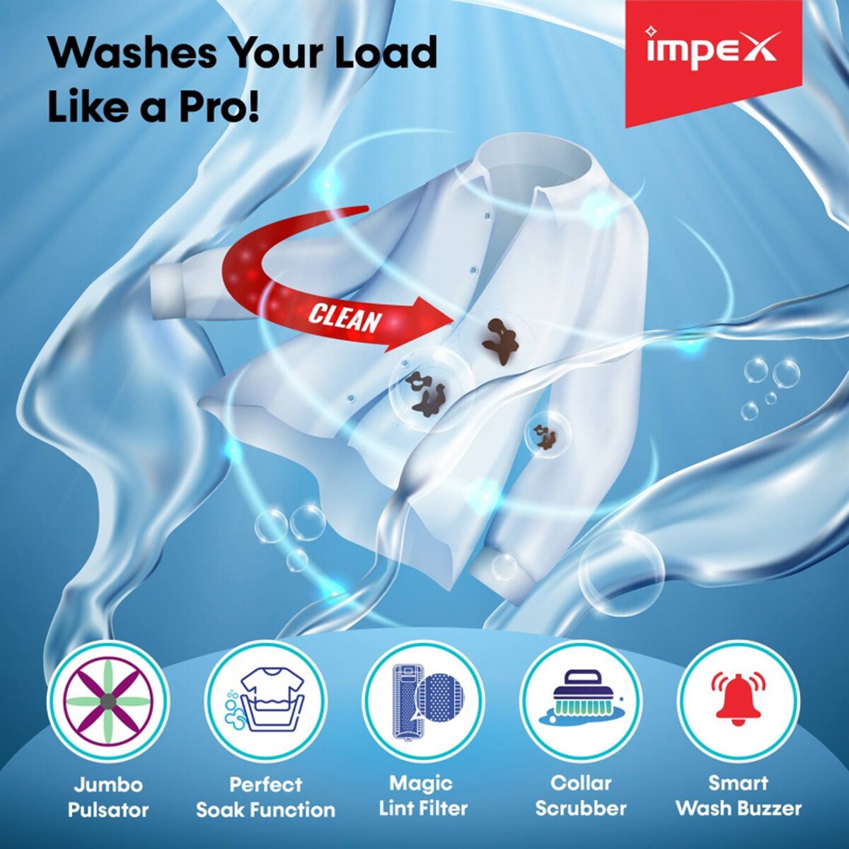 Impex Semi Automatic Washing Machine WONDERA WIZ 65SABL 6.5Kg