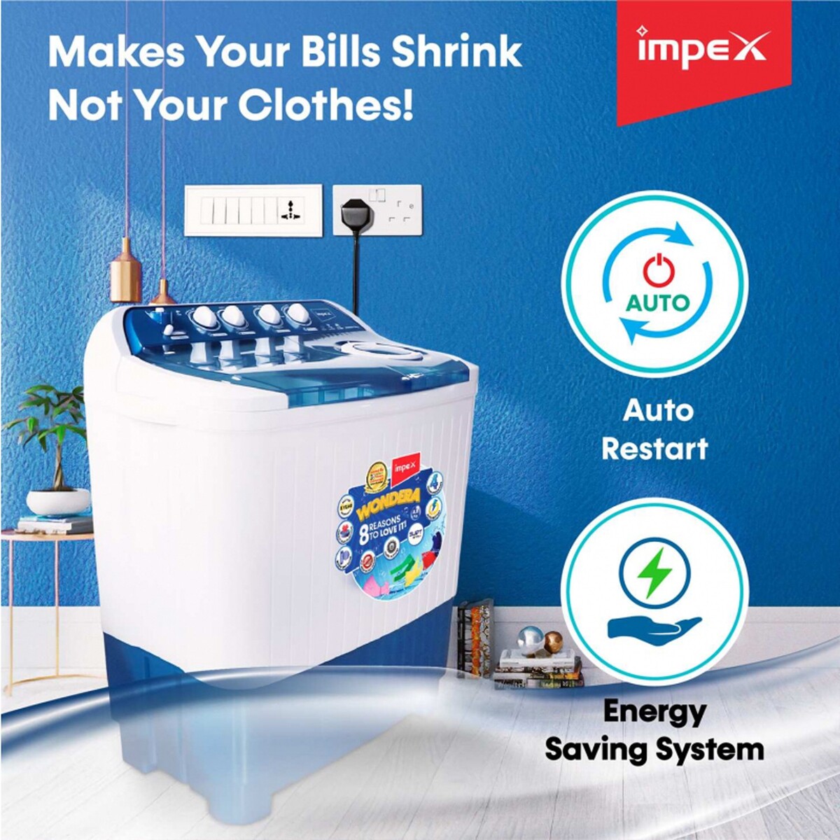Impex Semi Automatic Washing Machine WONDERA WIZ 85SABL 8.5Kg