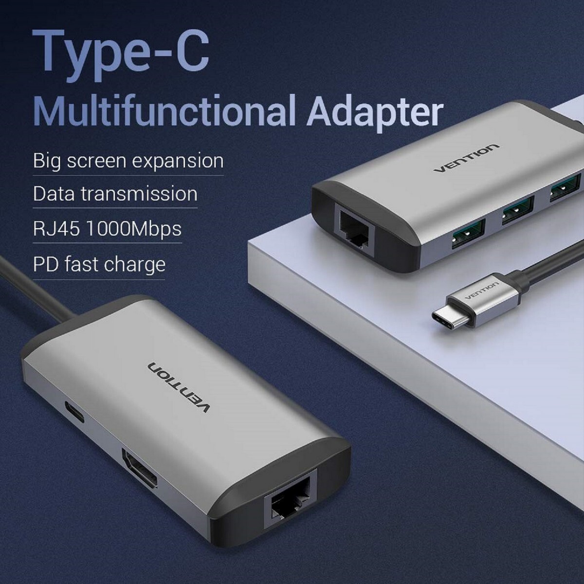 Vention USB-C To  HDMI/USB/RJ45 Coverter-CNCHB