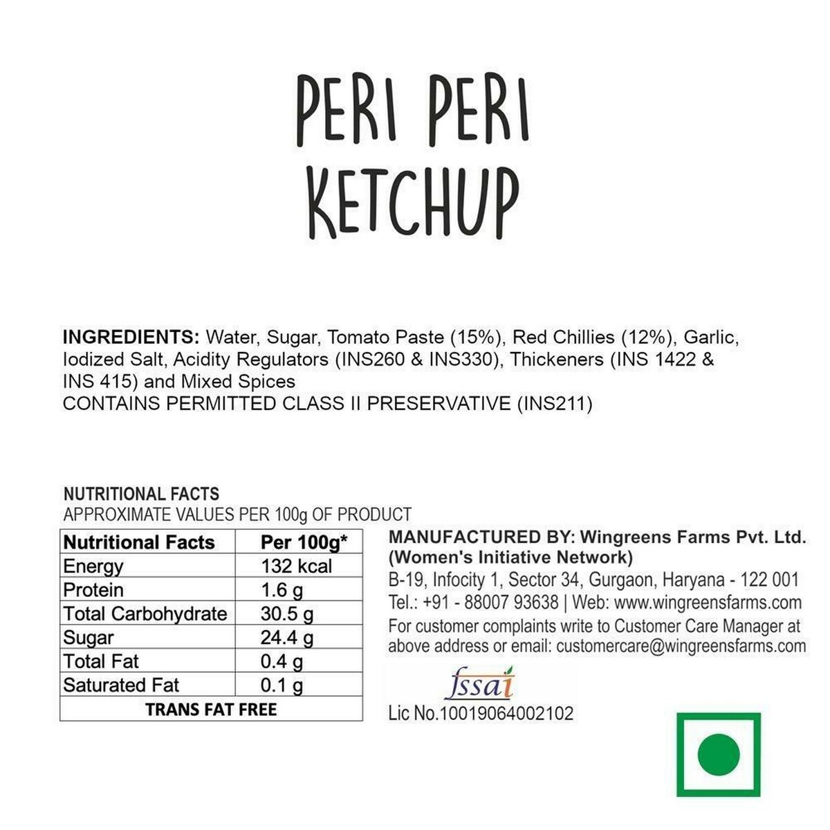 Wingreens Peri Peri Ketchup  200g