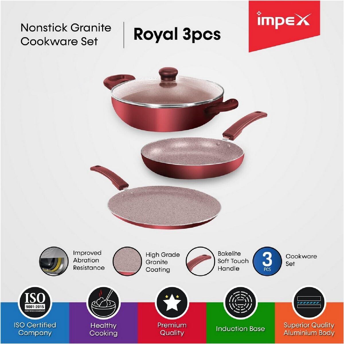 Impex Granite Nonstick Cookware Royal 3Pc