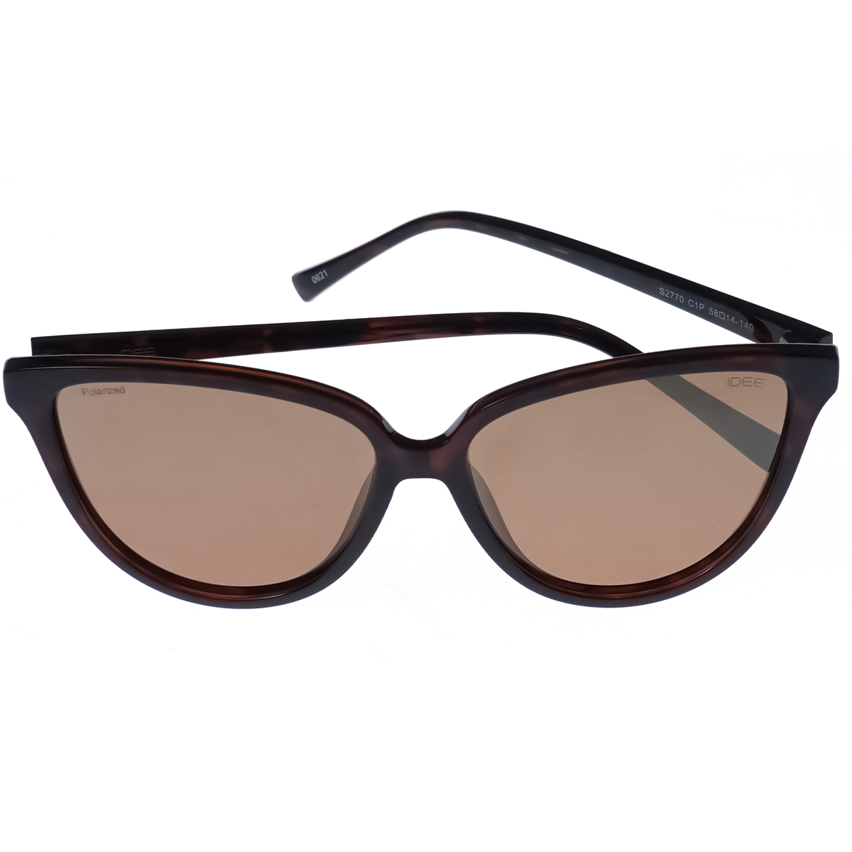 Idee Ladies Shiny Brown Demi Frame With Gradient Gold Mirror-Brown Lens Sunglass
