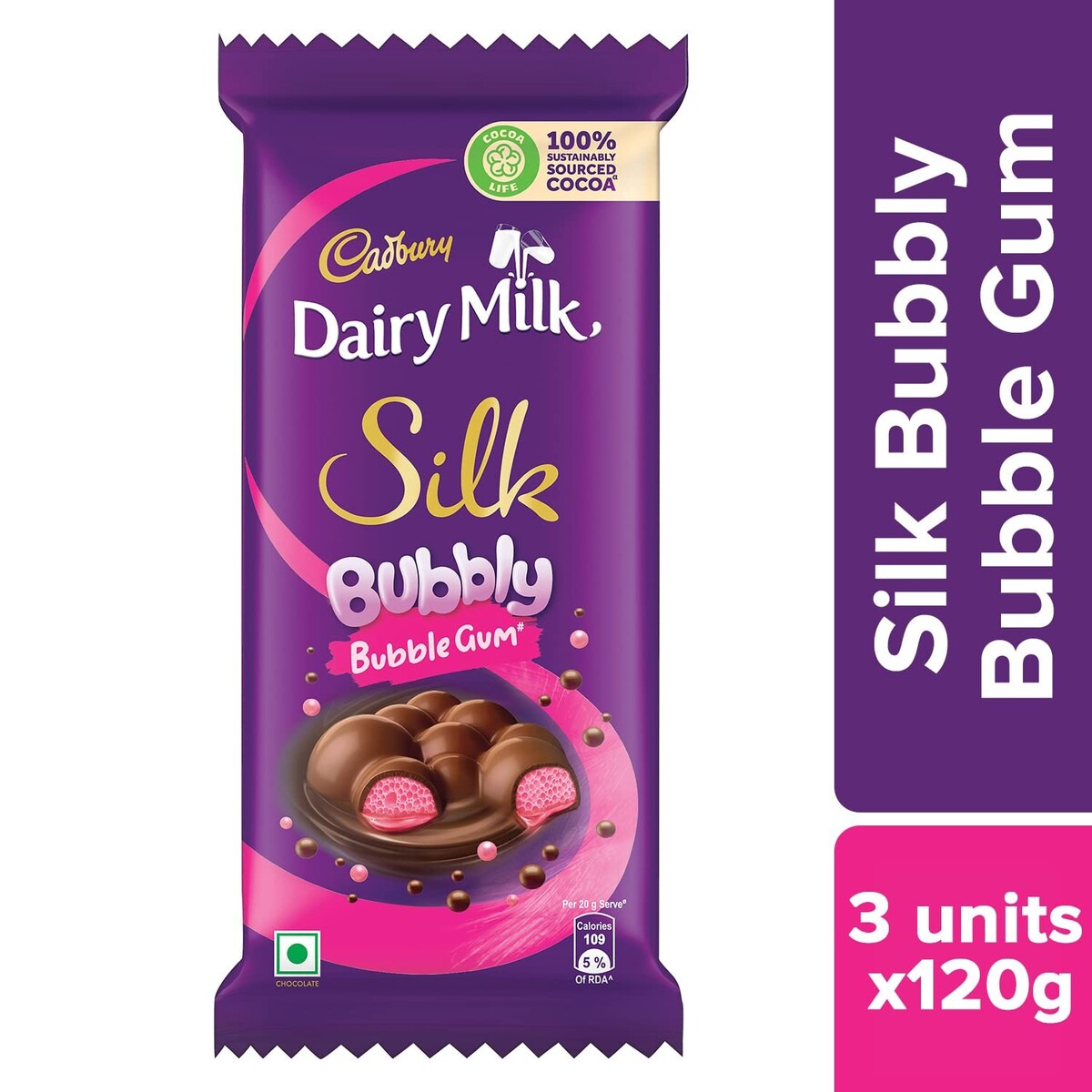 Cadbury Silk Bubbly Bubble Gum 120g