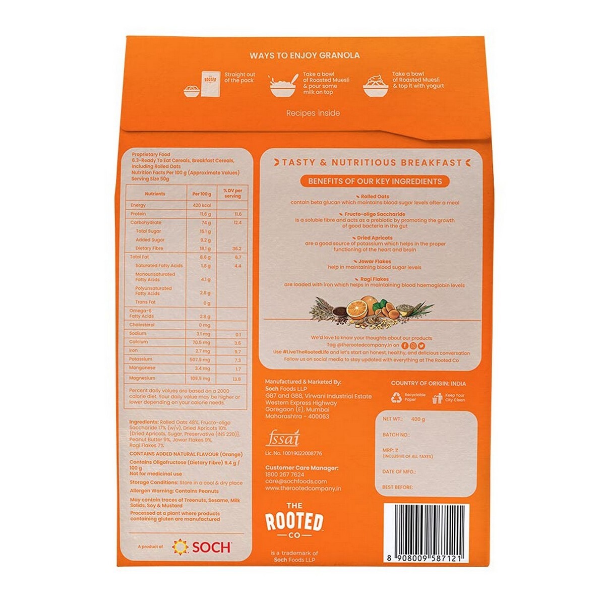 The Rooted Company Granola Apricot & Orange 400g