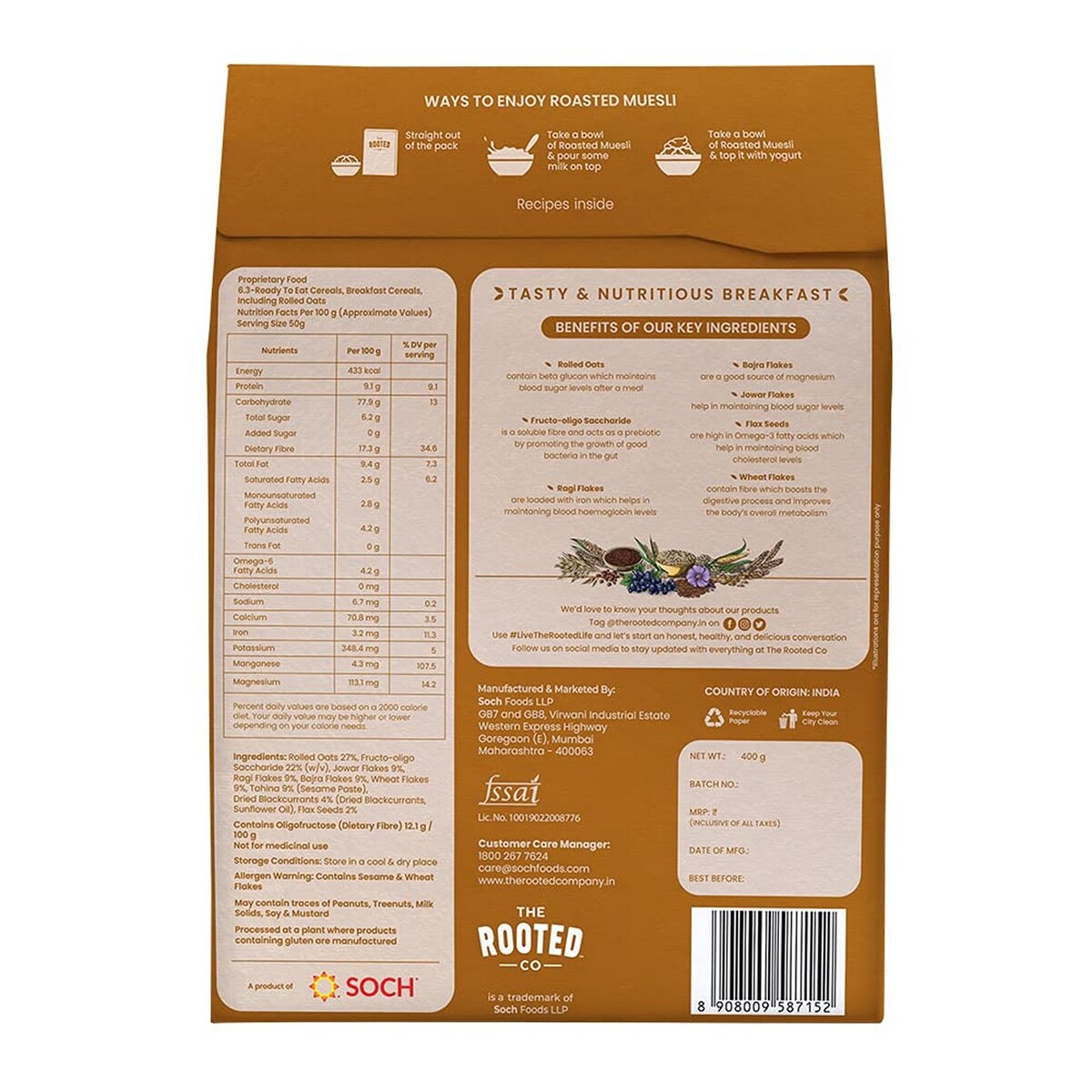 The Rooted Company Roasted Muesli Multi Millet 400g