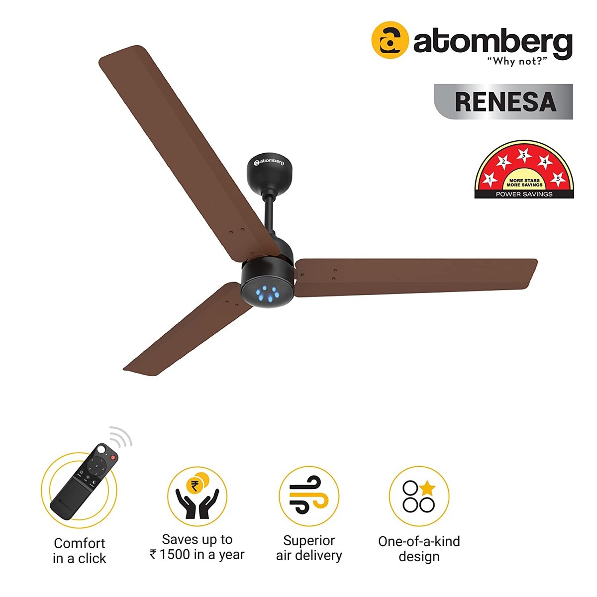 Atomberg Renesa Energy Efficient Ceiling Fan Brown & Black