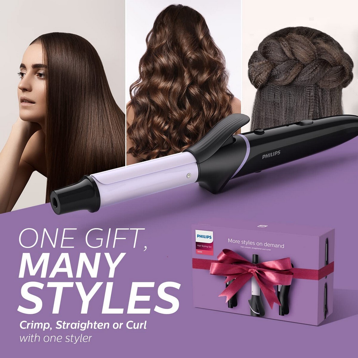 PHILIPS BHH816 Crimp, Straighten or Curl with the single tool, quickly and without fear of heat damage, Black Multi Styling Kit