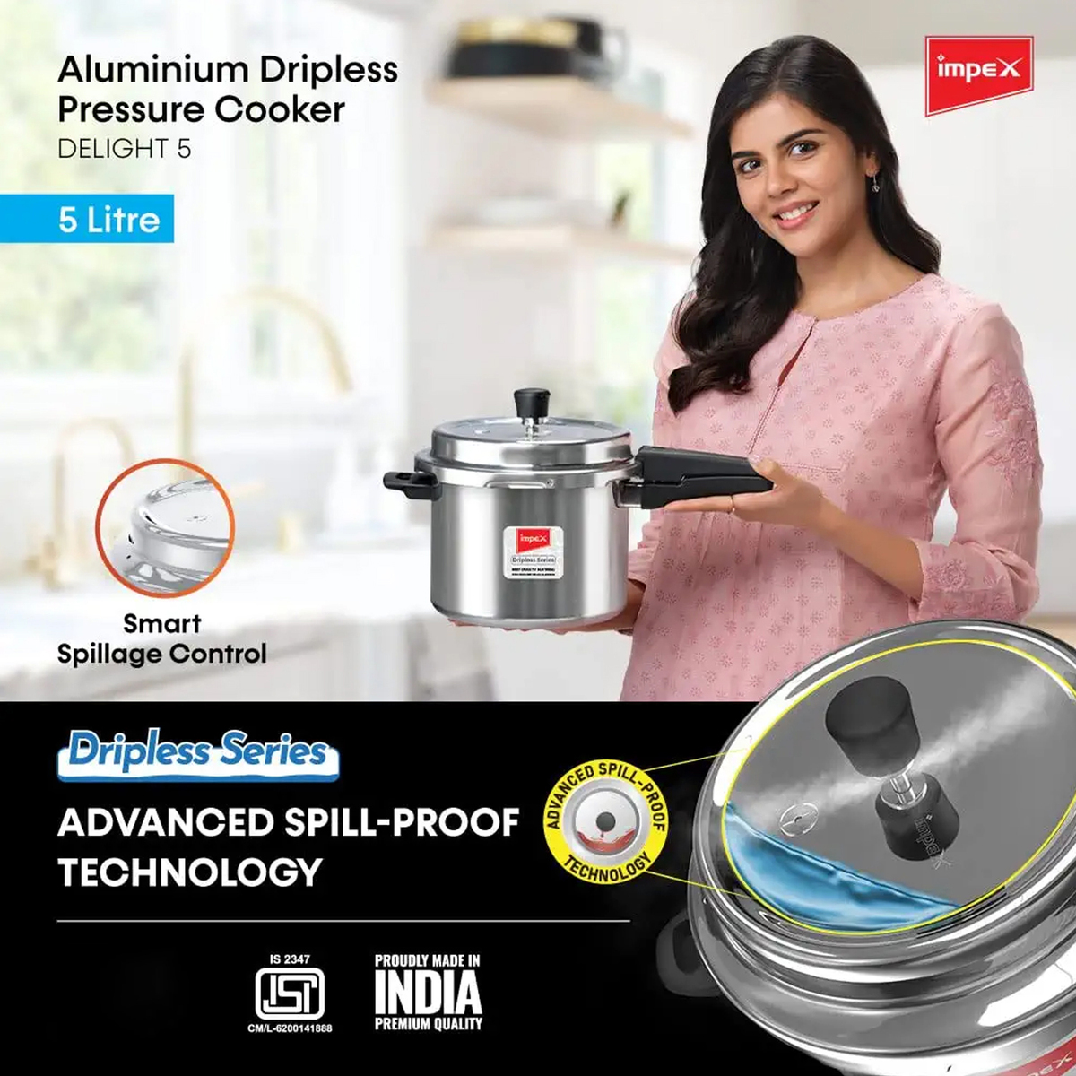 Impex Aluminium Dripless Pressure Cooker IB 5L