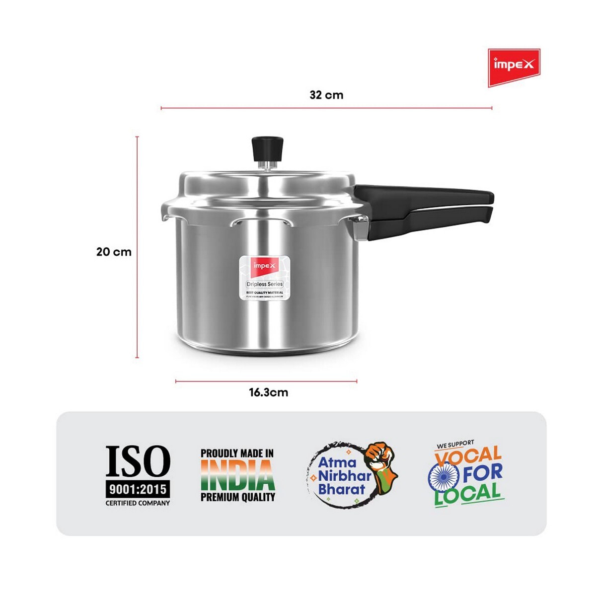 Impex Aluminium  Dripless Pressure Cooker Induction Base 3Ltr