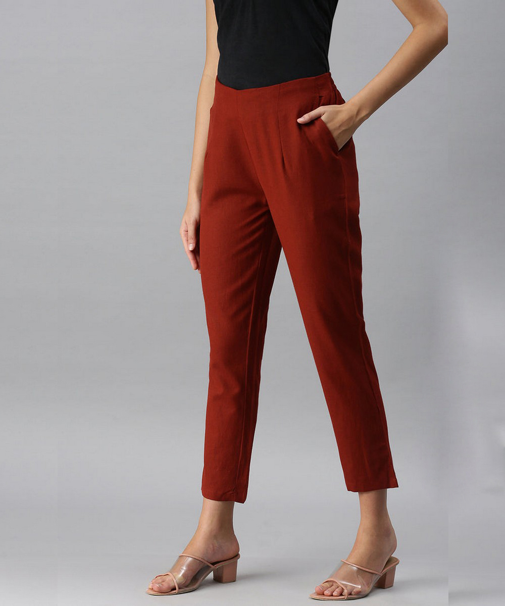 Buy De Moza Ladies Regualr Fit Brick Red Solid Kurta Pant Online - Lulu ...