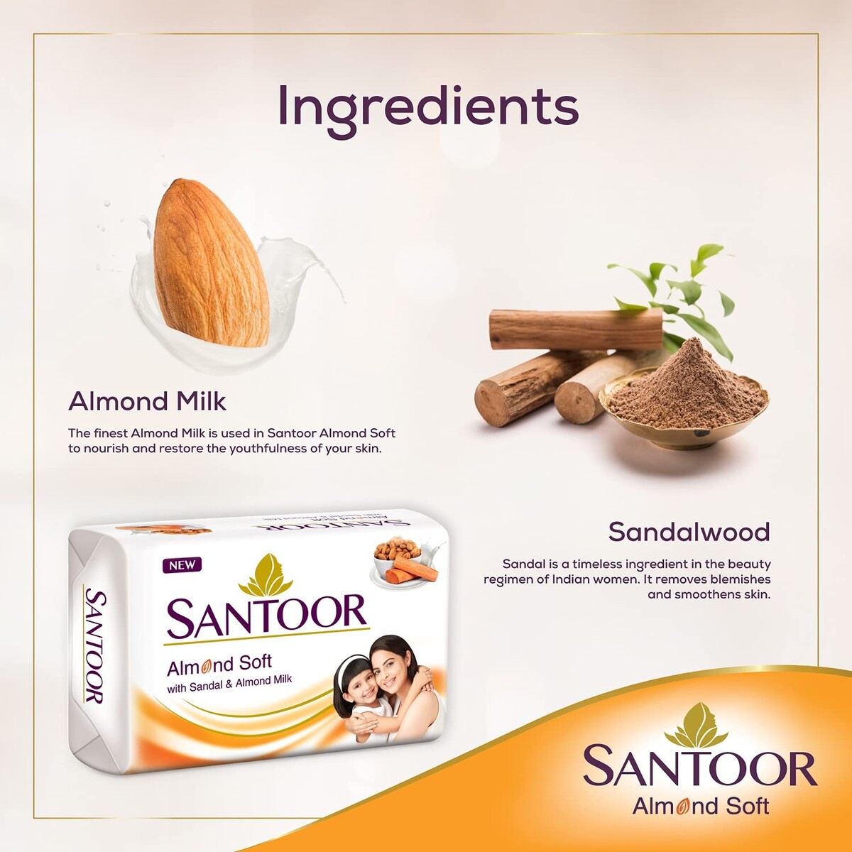 Santoor Soap Sandal & Almond Milk 125g 4s