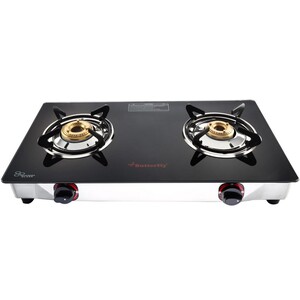 Butterfly Duo 2 Burner Glasstop Gas Stove, Black