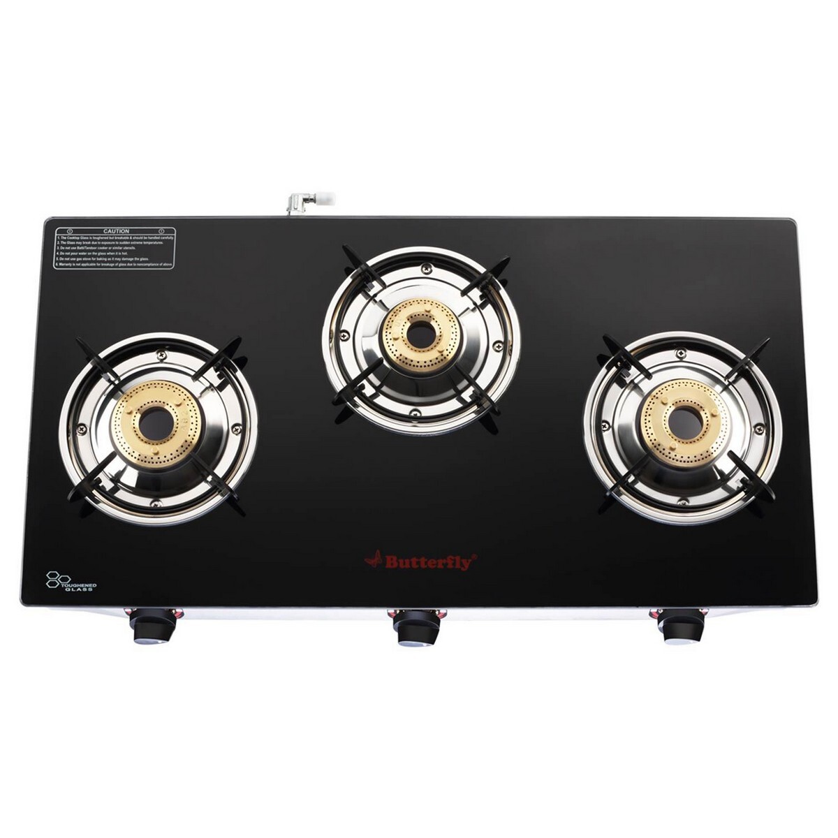 Butterfly Trio Plus Glass Top 3 Burner Gas Stove Black