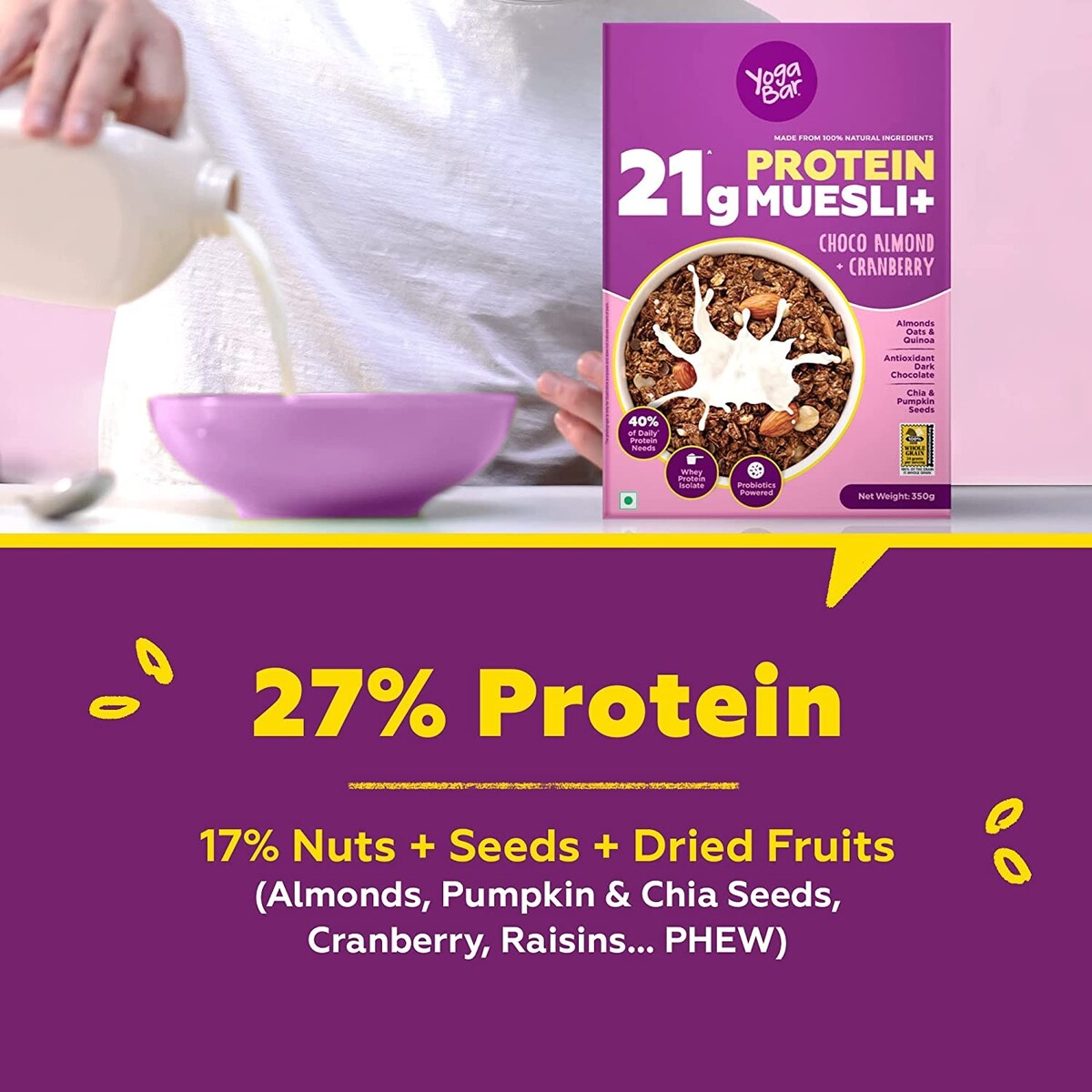 Yogabar 21g Protein Muesli Choco Almond & Cranberry 350g
