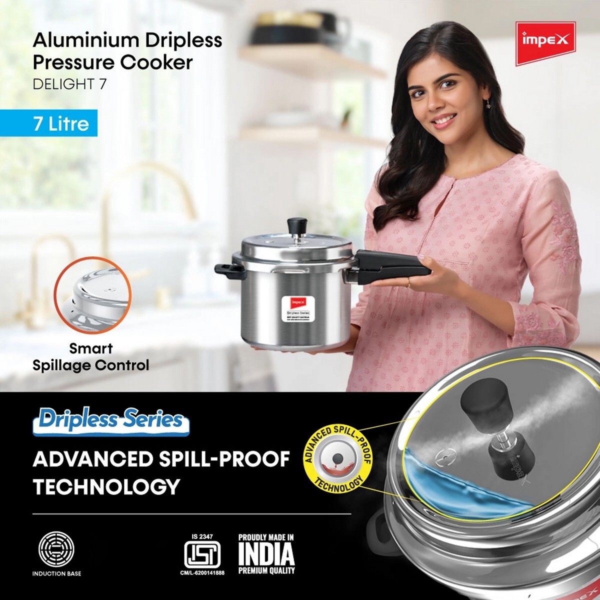 Impex Aluminium Dripless Pressure Cooker Delight 7