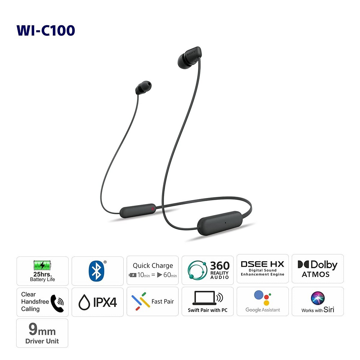 Sony Wireless Bluetooth EarPhone WI-C100/BZ