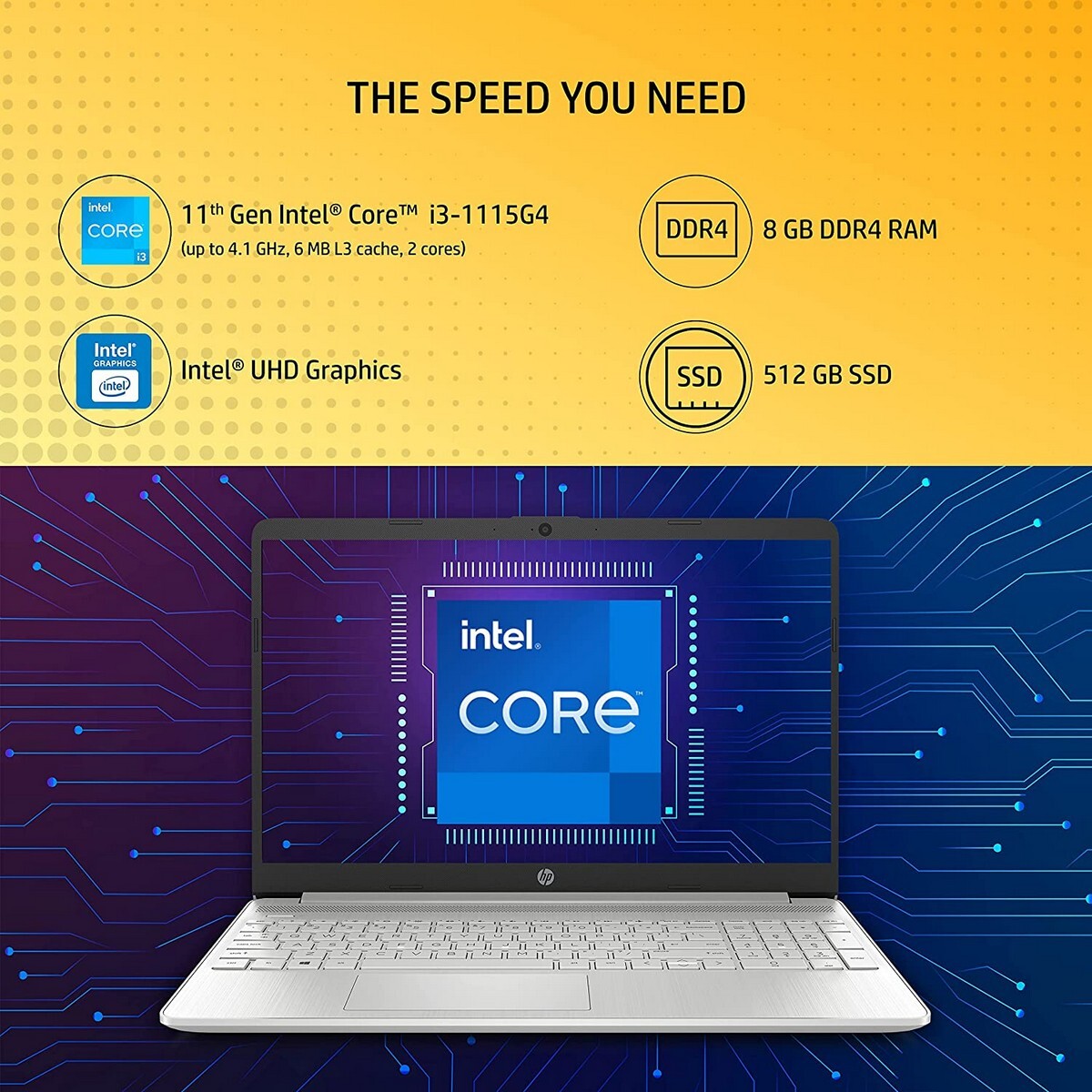 HP 15s Intel Core i3 11th Gen 8 GB/512 GB SSD/Windows 11 Home FR2511TU  Thin and Light Laptop