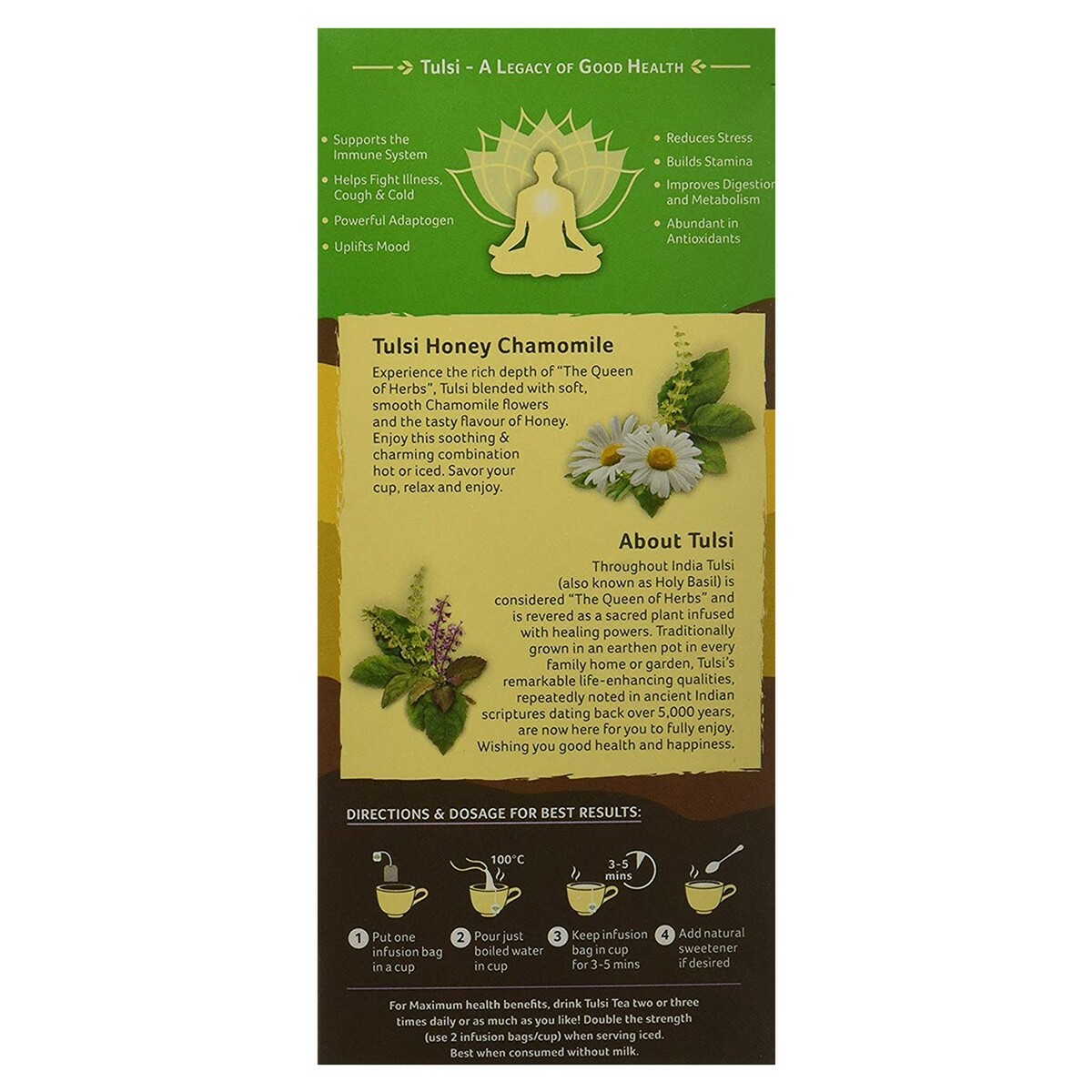 Organic India Tulsi Green Tea Honey Chamomile Bag 18's