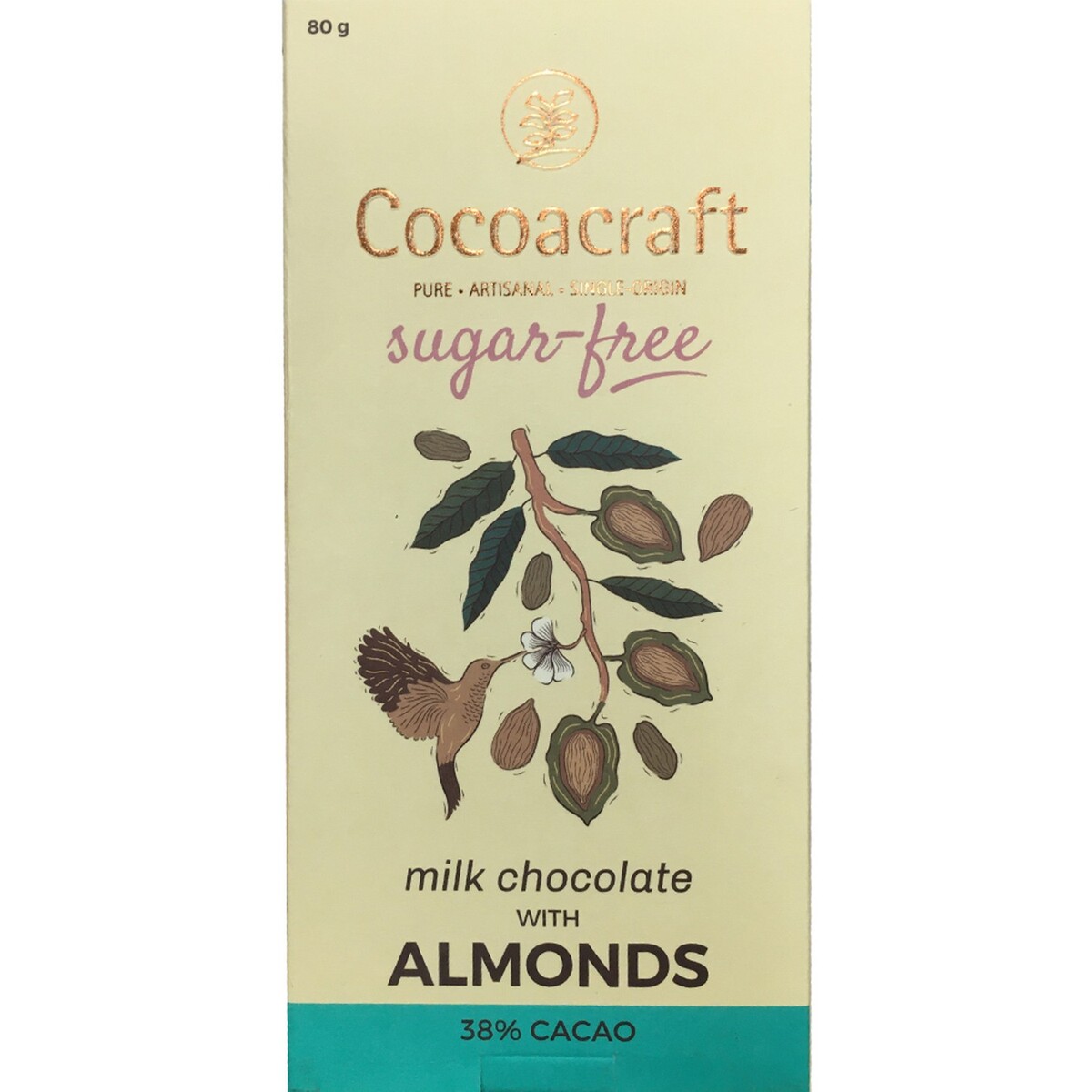 Cocoacraft Sugar Free Milk Chocolate With Roasted Almonds 80g