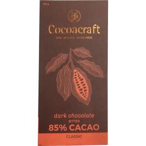 Cocoacraft 85% Cocoa Bitter Dark Chocolate 80g