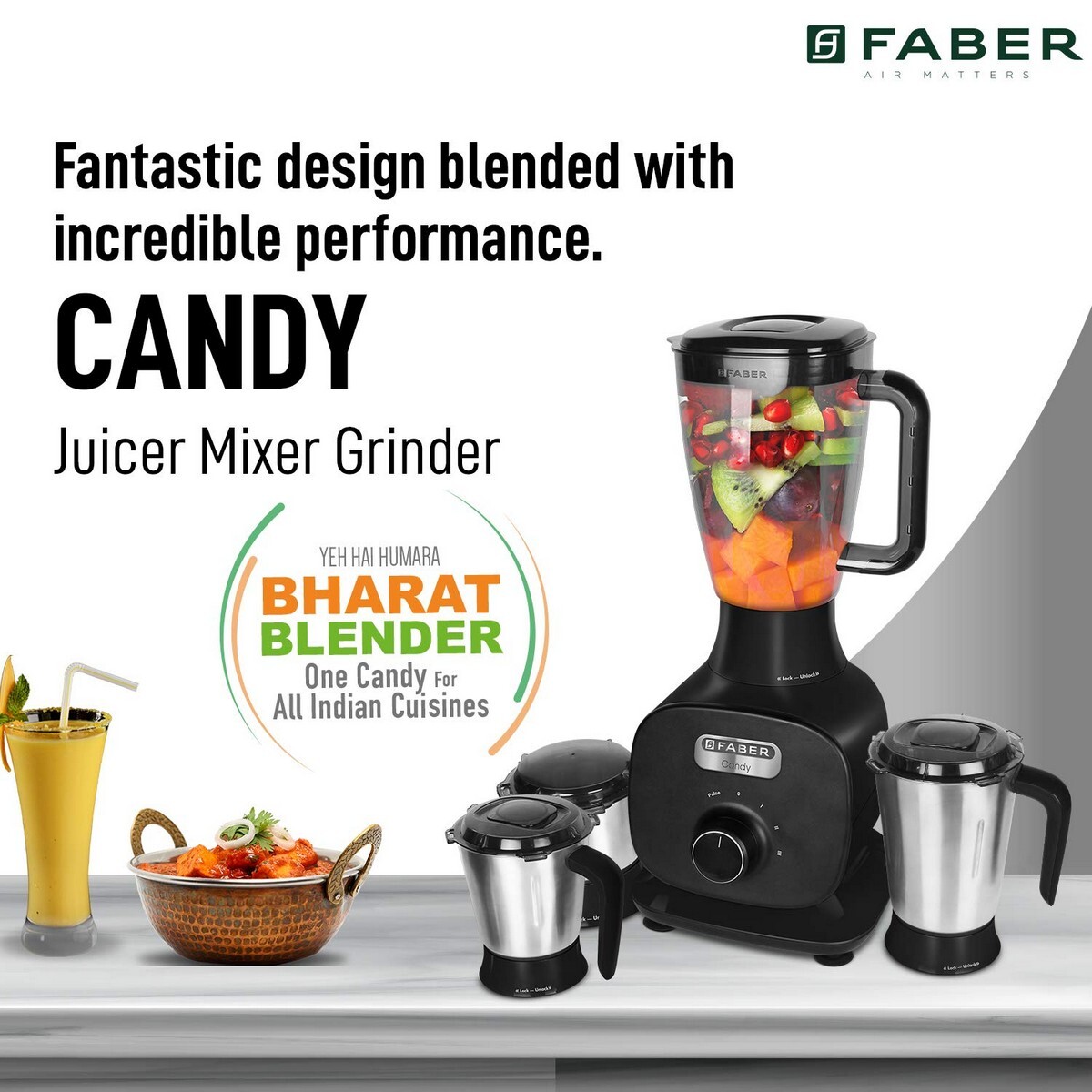 Faber Mixer Grinder Candy 4Jar 1000W Black